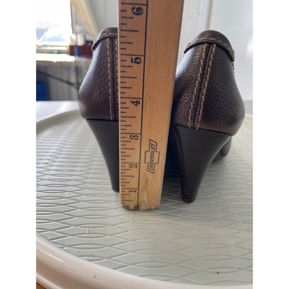 Fossil Wedge Heels Size 9 Buckle Strap Round Toe Slip On Leather Career Office - Picture 6 of 12